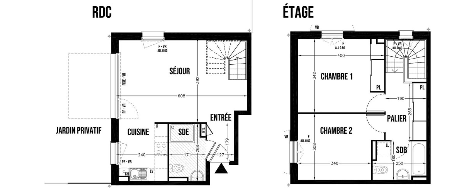 Duplex T3 de 67,30 m2 &agrave; Cherbourg-Octeville T&ocirc;t sud margannes