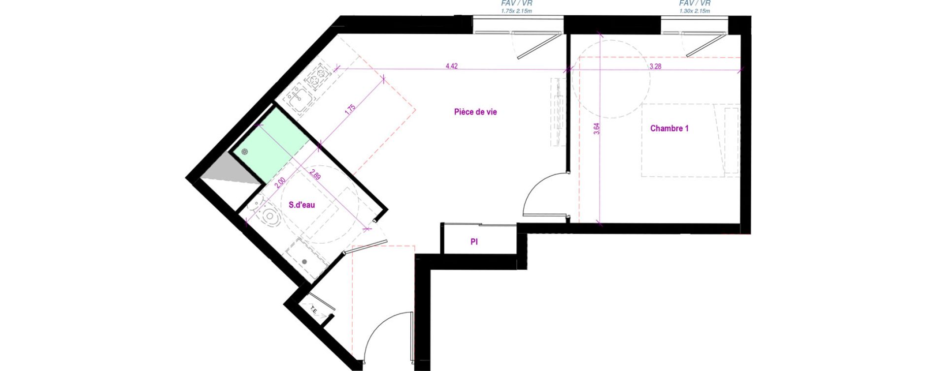 Appartement T2 de 38,76 m2 &agrave; Cherbourg-Octeville Val de saire - h&ocirc;pital