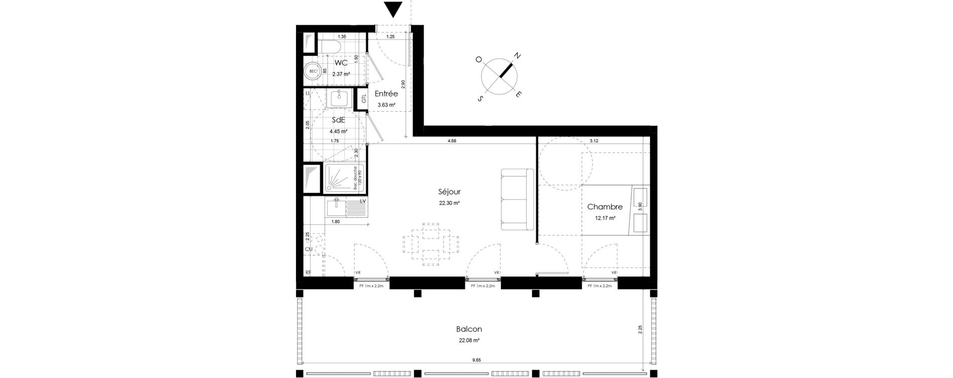 Appartement T2 de 44,92 m2 &agrave; Donville-Les-Bains Centre