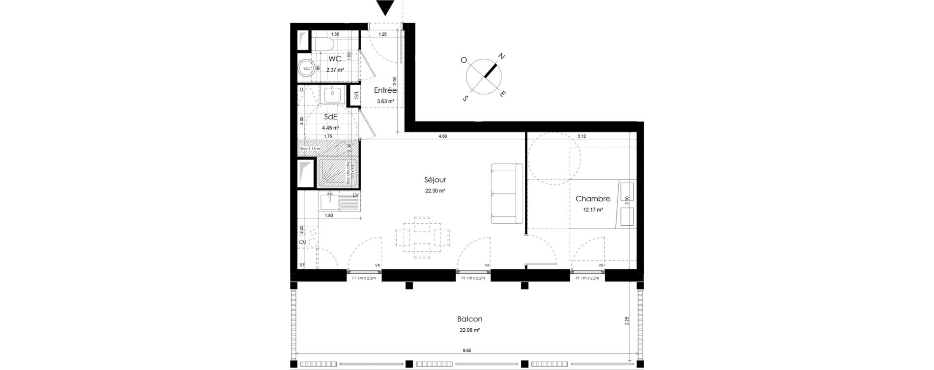 Appartement T2 de 44,92 m2 &agrave; Donville-Les-Bains Centre