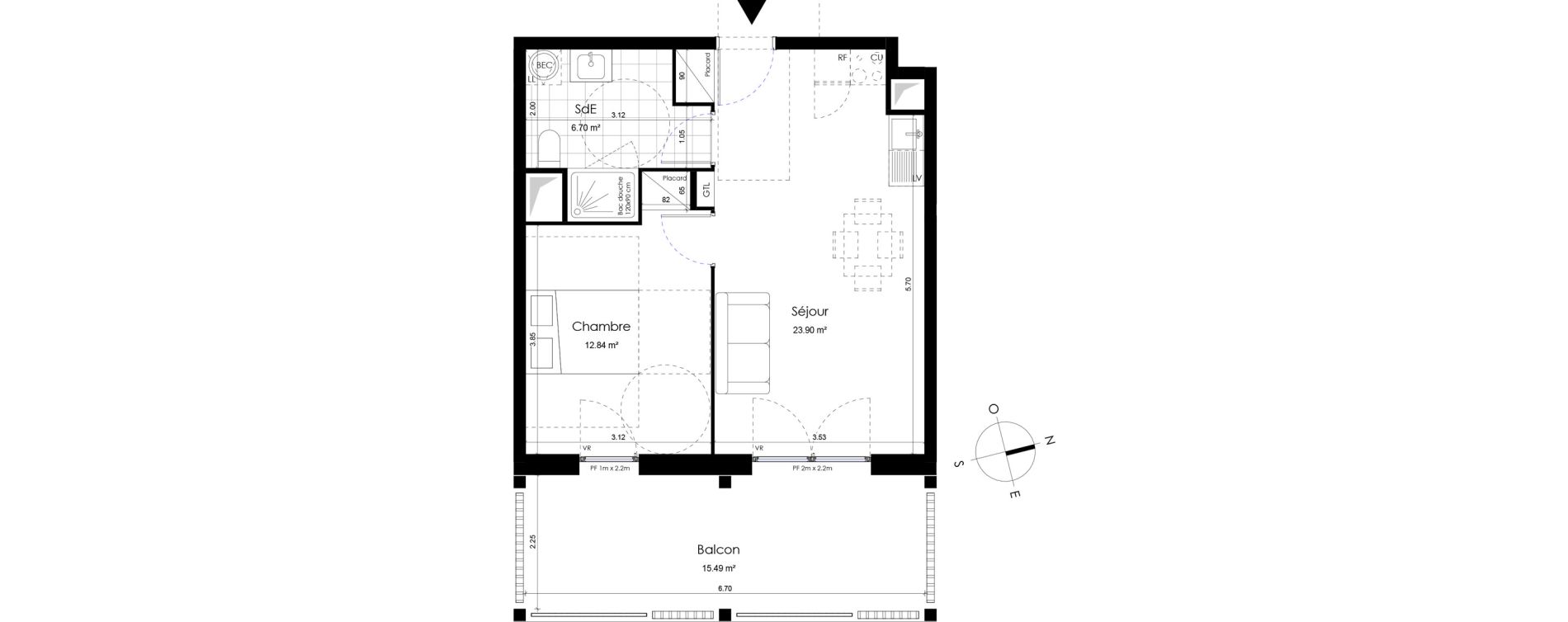 Appartement T2 de 43,44 m2 &agrave; Donville-Les-Bains Centre