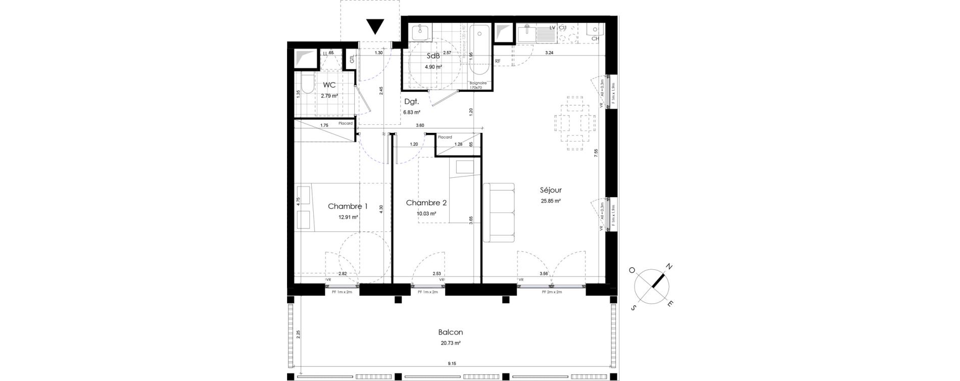 Appartement T3 de 63,31 m2 &agrave; Donville-Les-Bains Centre