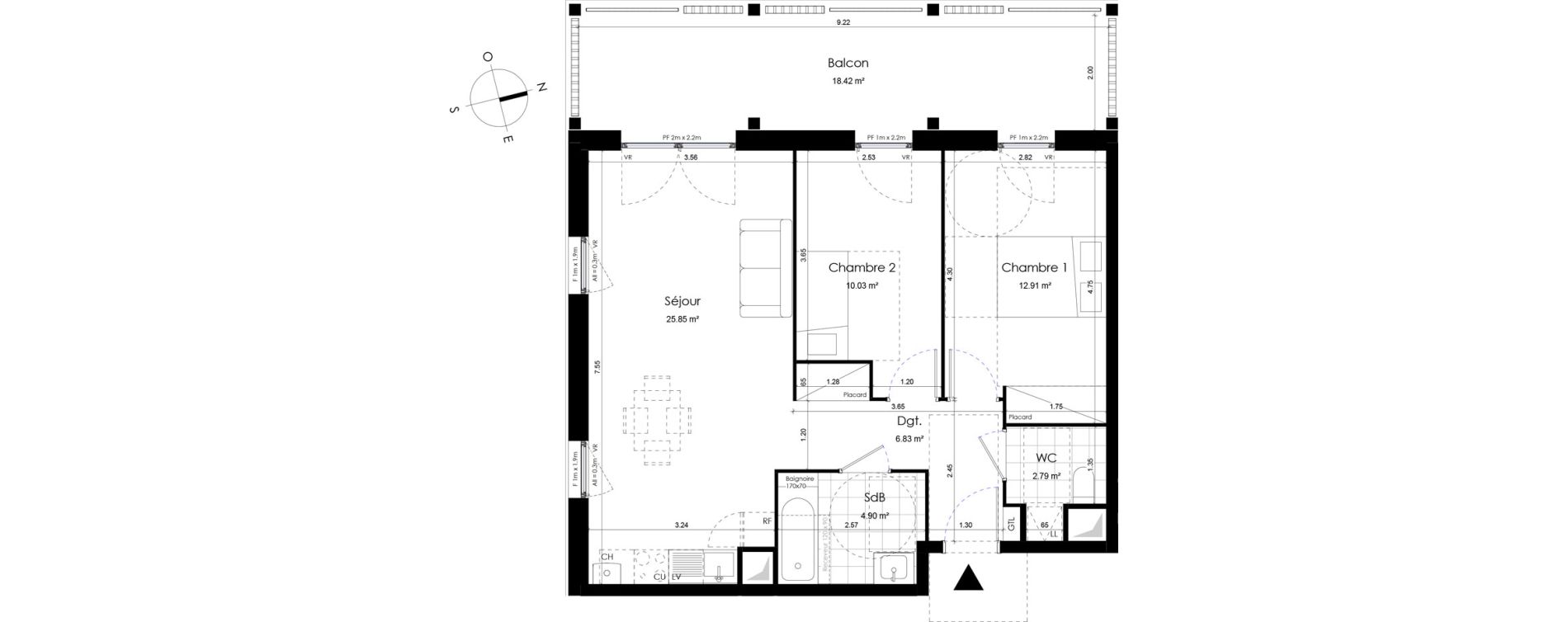 Appartement T3 de 63,31 m2 &agrave; Donville-Les-Bains Centre