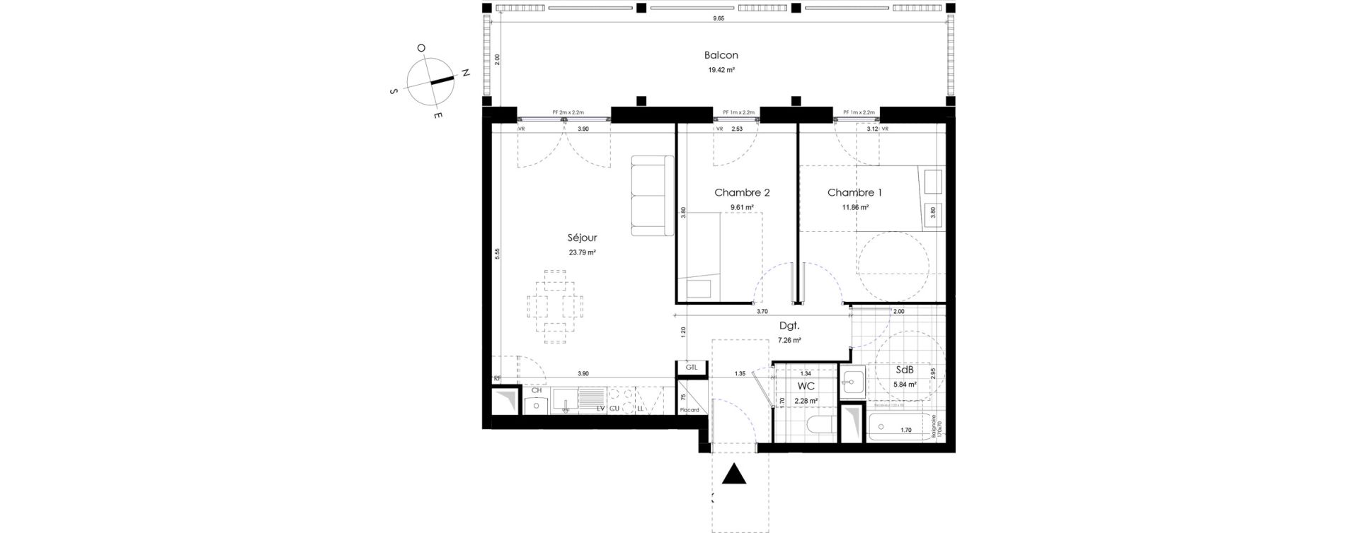 Appartement T3 de 60,64 m2 &agrave; Donville-Les-Bains Centre