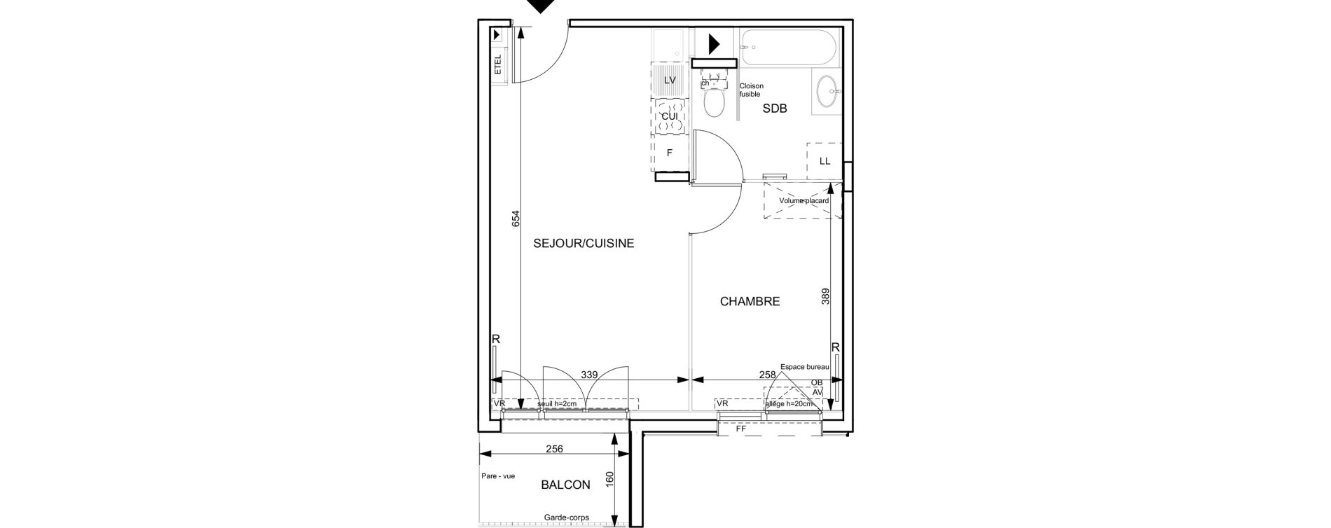 Appartement T2 de 37,91 m2 &agrave; Granville Hacqueville - stade