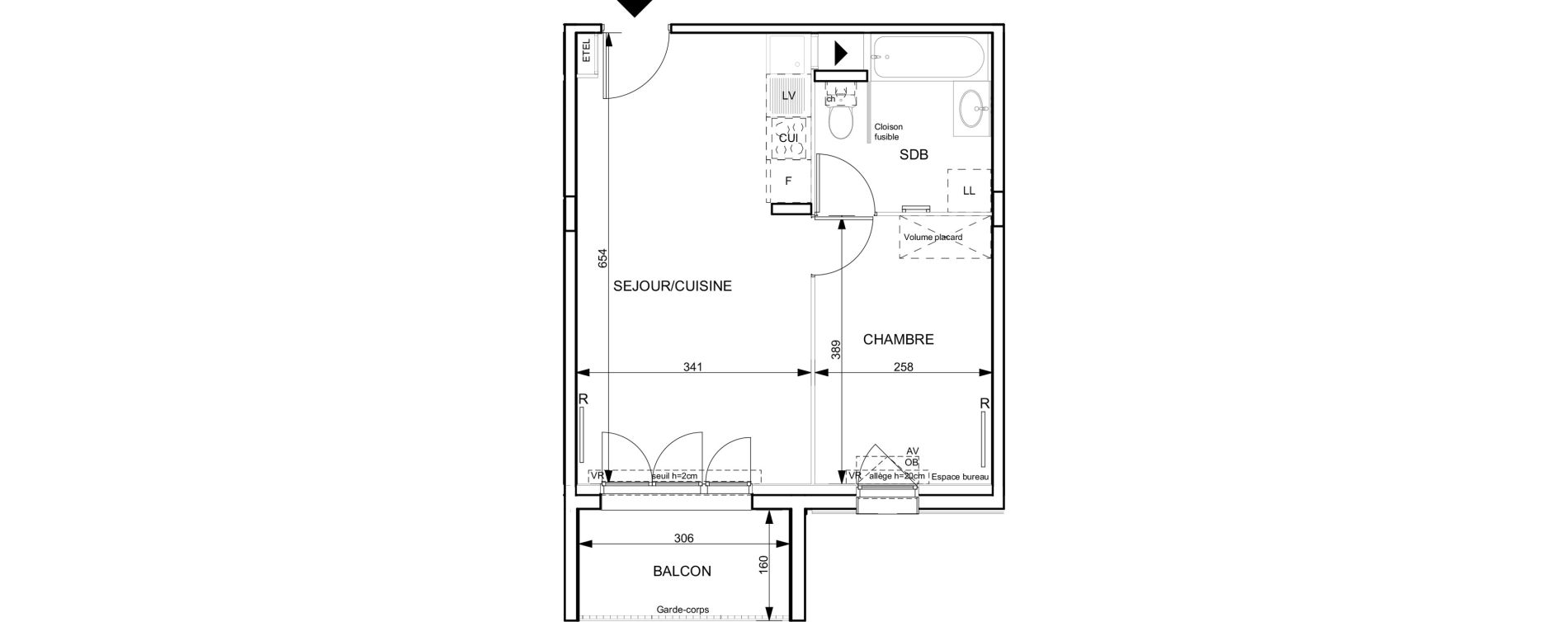 Appartement T2 de 38,19 m2 &agrave; Granville Hacqueville - stade