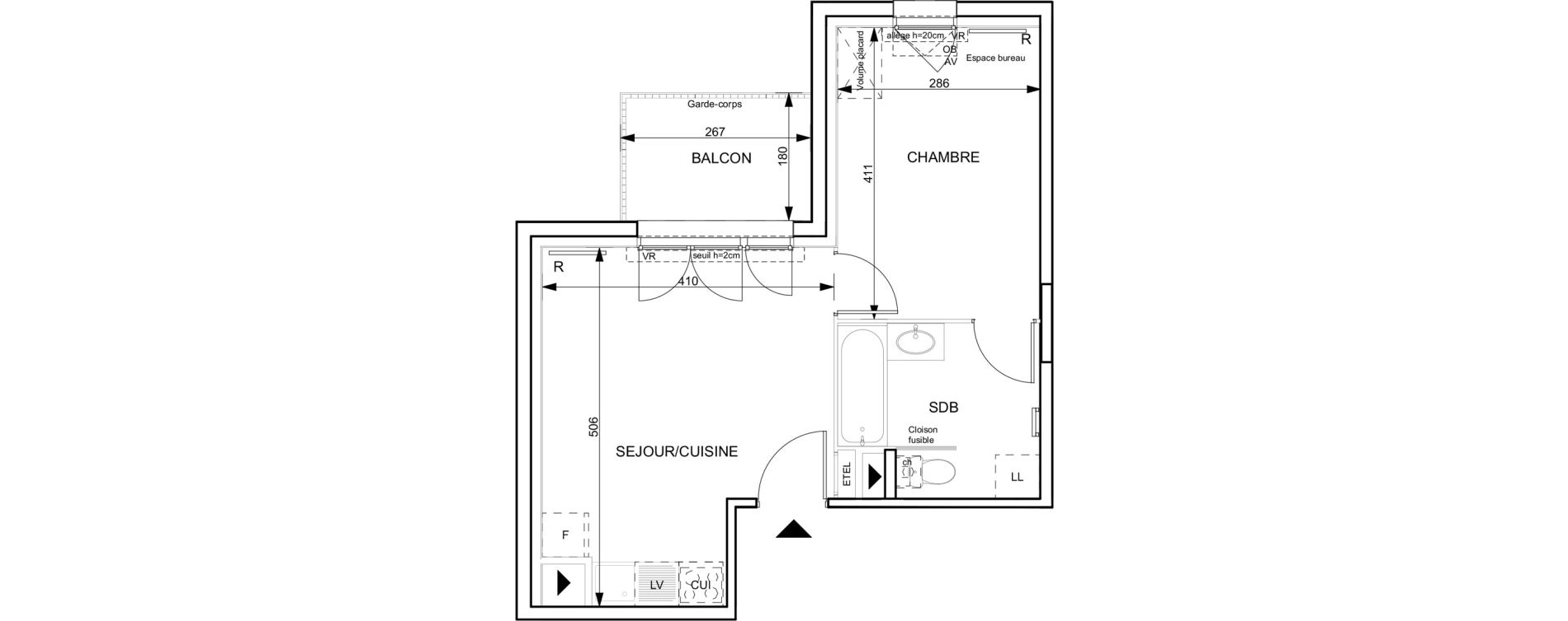 Appartement T2 de 36,14 m2 &agrave; Granville Hacqueville - stade