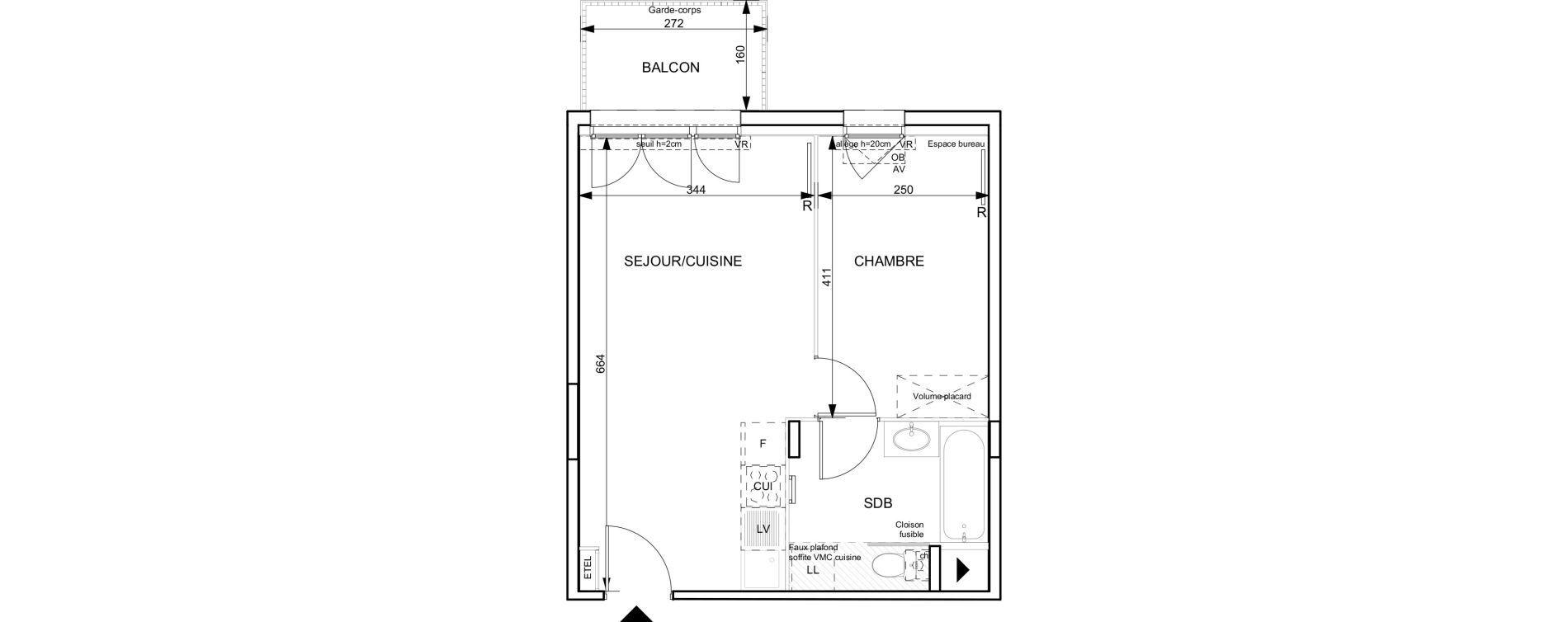 Appartement T2 de 38,28 m2 &agrave; Granville Hacqueville - stade