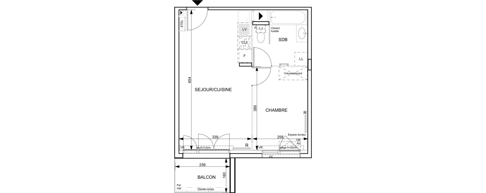 Appartement T2 de 37,95 m2 &agrave; Granville Hacqueville - stade