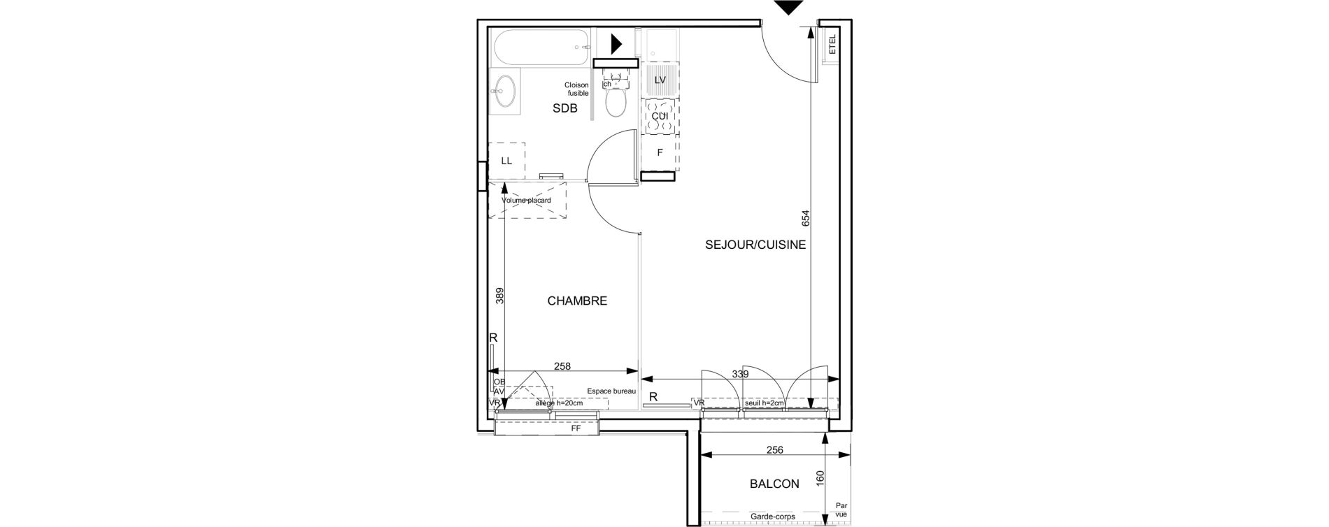 Appartement T2 de 38,01 m2 &agrave; Granville Hacqueville - stade