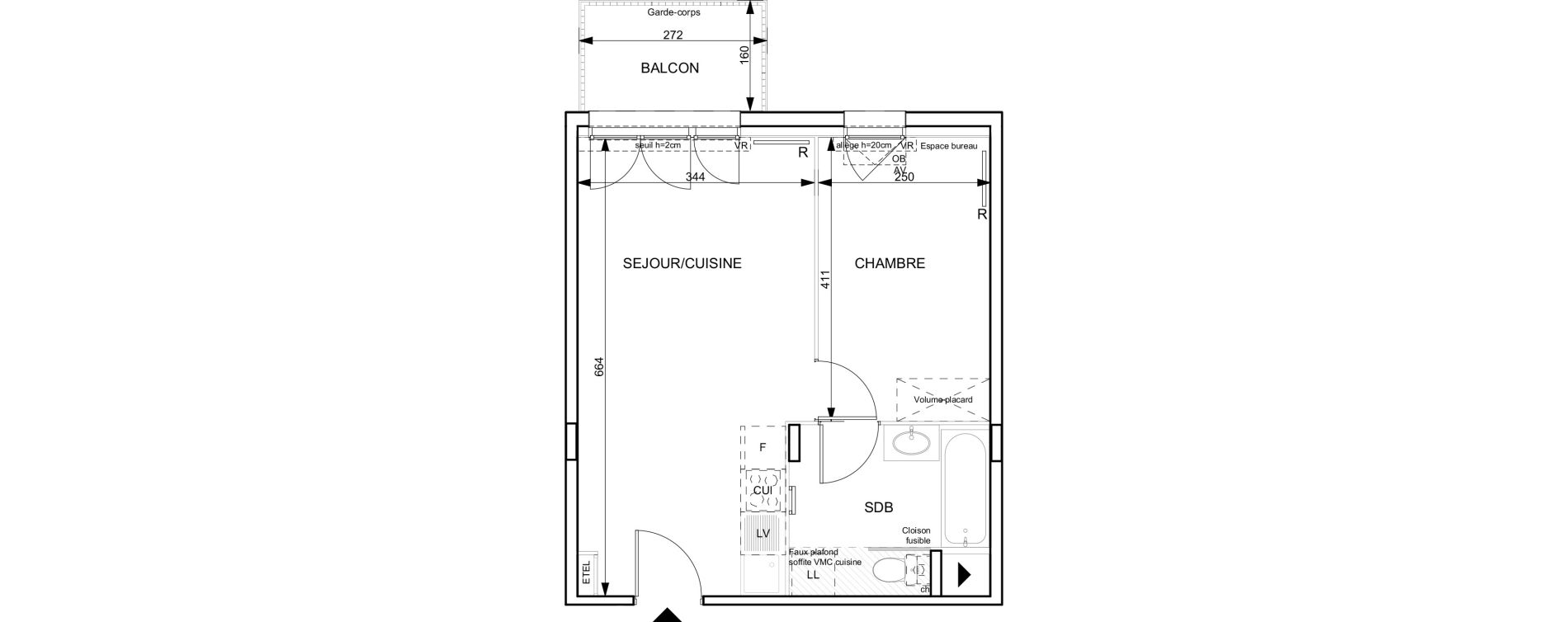 Appartement T2 de 38,30 m2 &agrave; Granville Hacqueville - stade