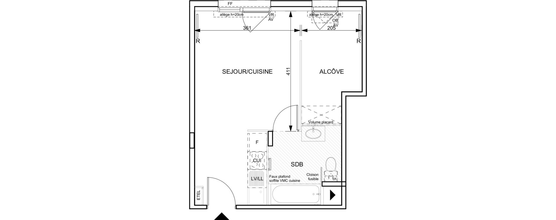 Studio de 33,53 m2 &agrave; Granville Hacqueville - stade