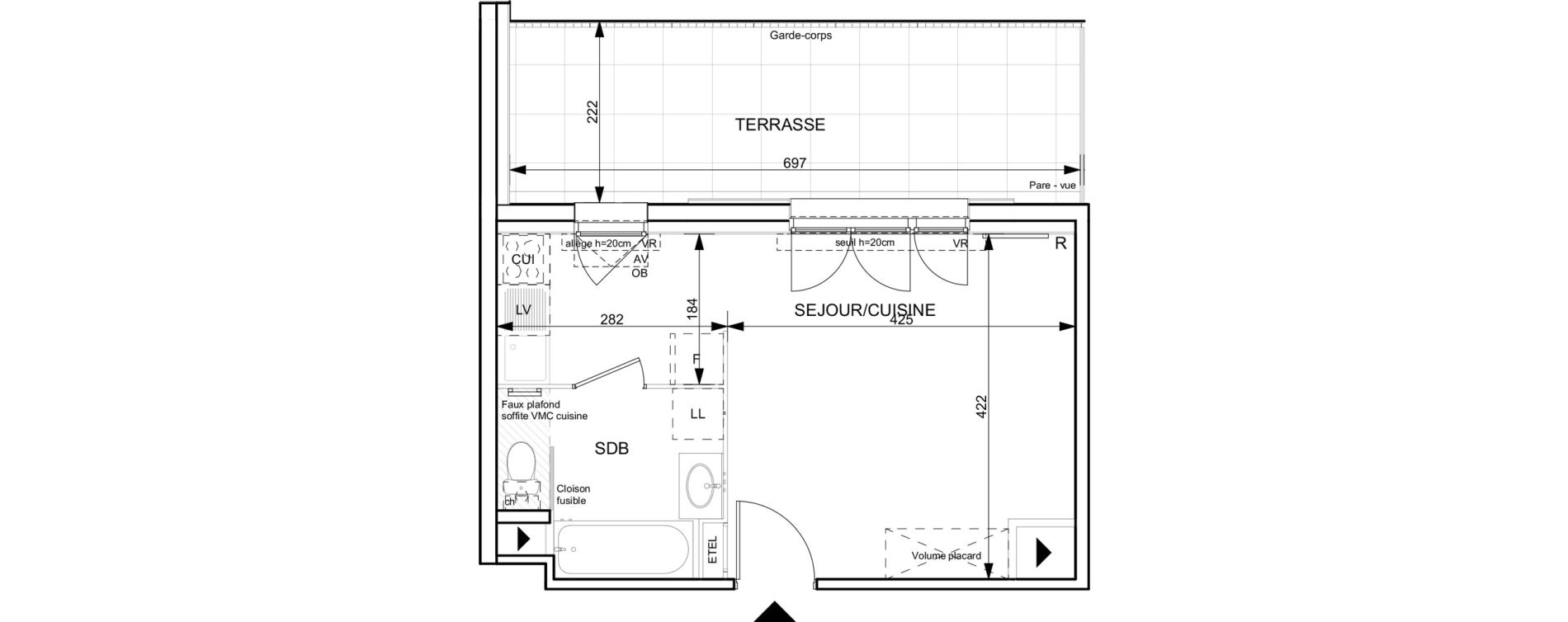 Studio de 28,16 m2 &agrave; Granville Hacqueville - stade