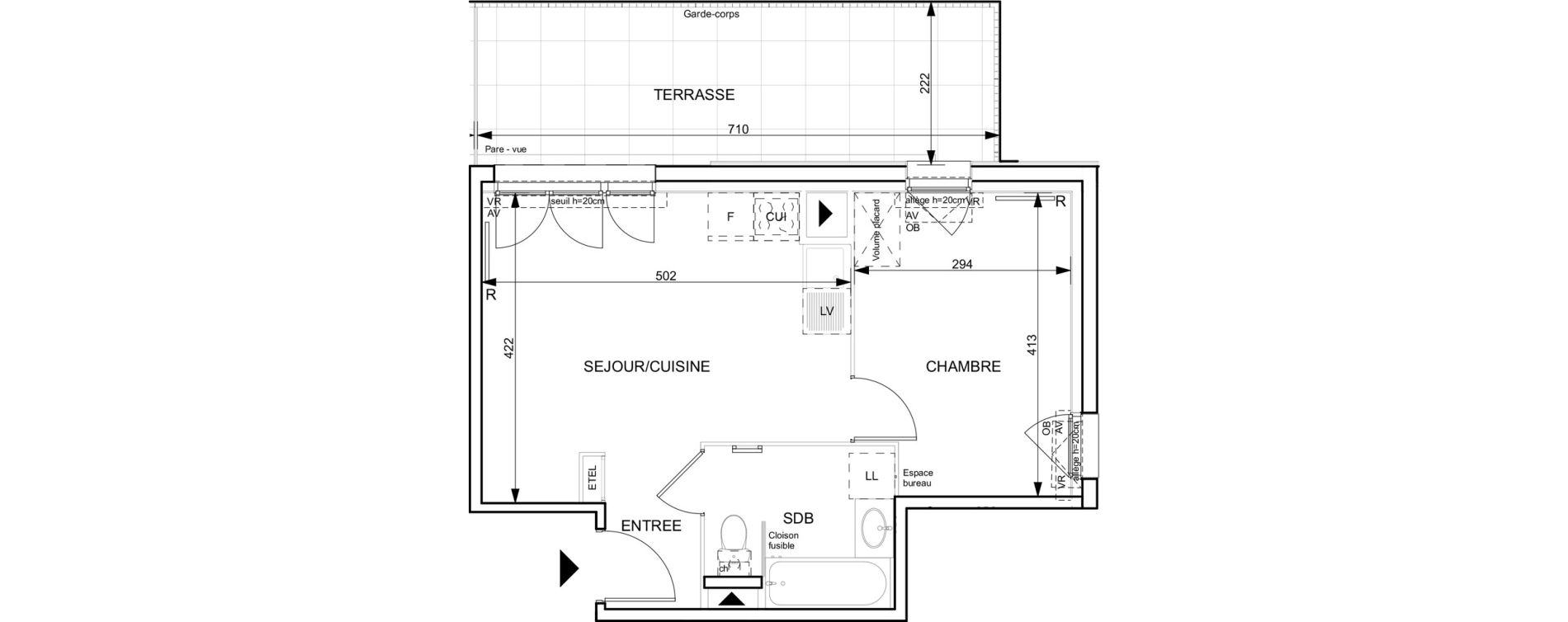 Appartement T2 de 37,72 m2 &agrave; Granville Hacqueville - stade