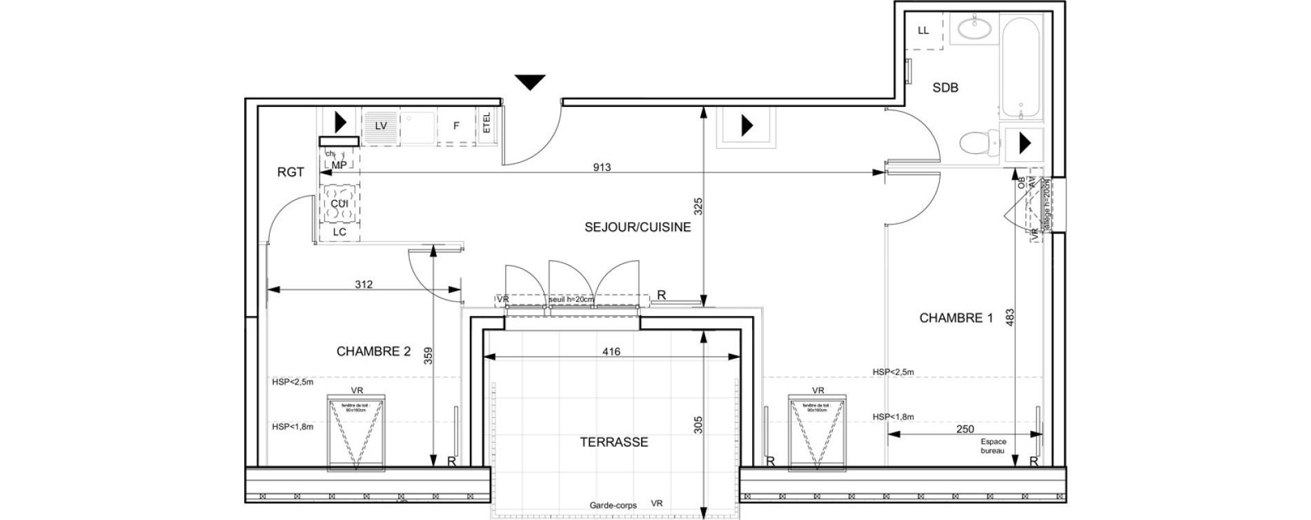 Appartement T3 de 56,32 m2 &agrave; Granville Hacqueville - stade