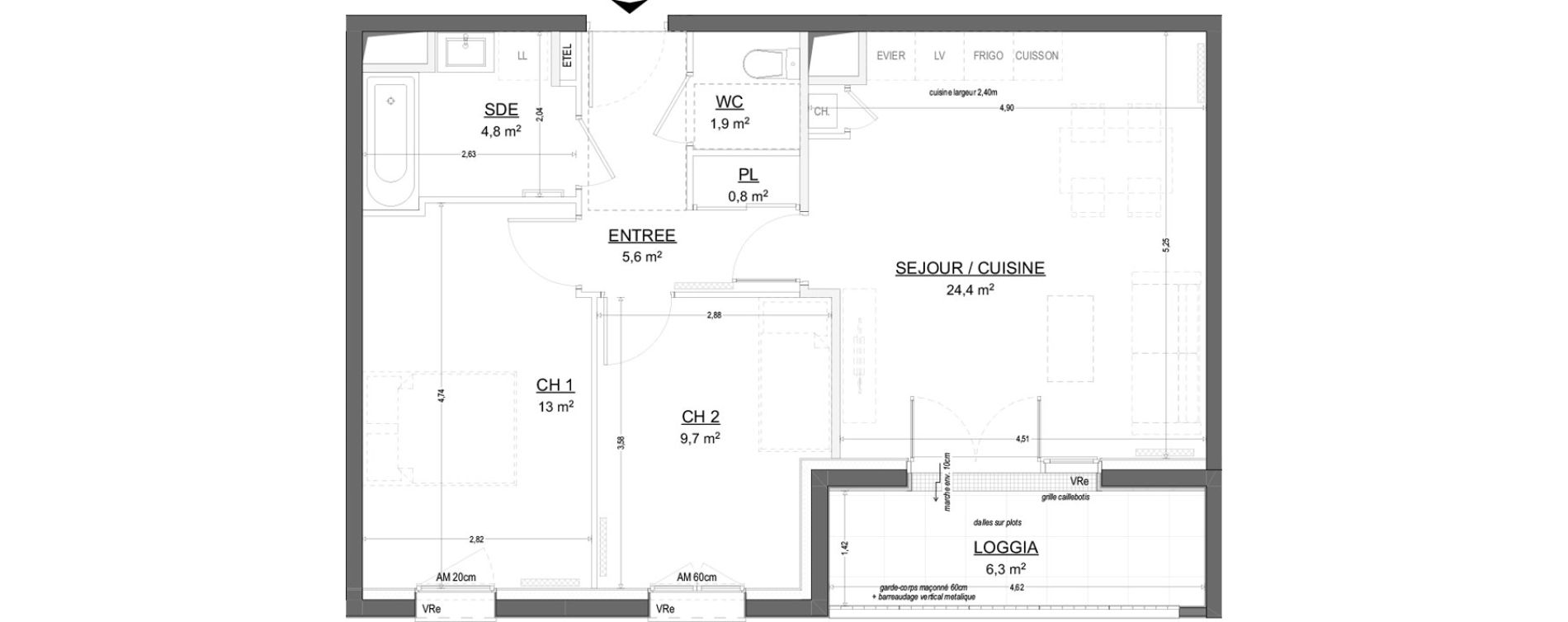 Appartement T3 de 60,21 m2 &agrave; Flers Paulette duhalde