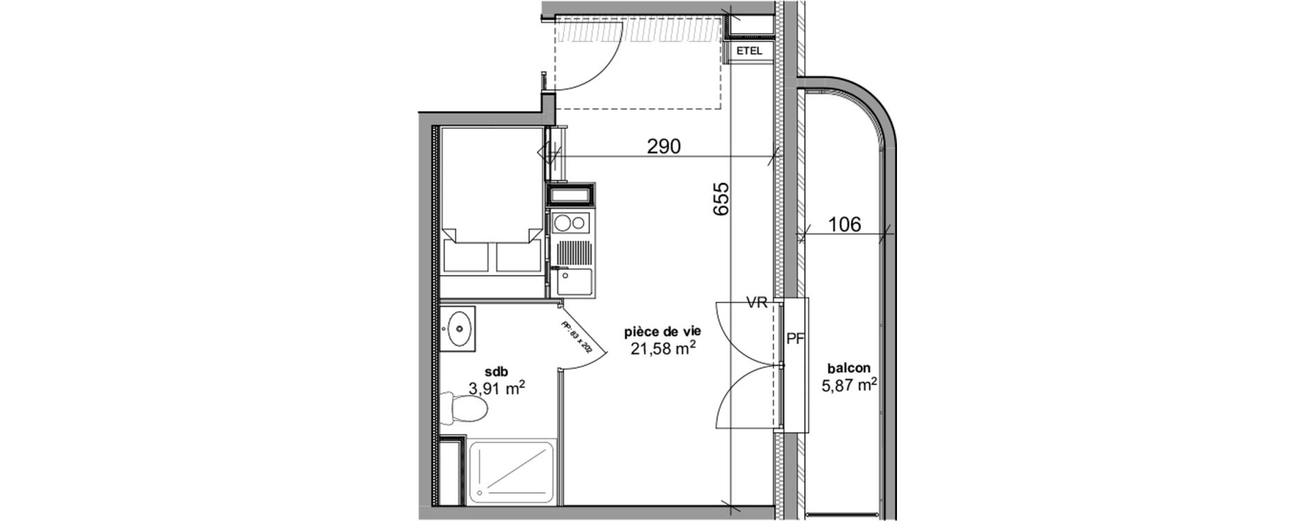 Appartement T1 de 25,49 m2 &agrave; Bois-Guillaume Rue herbeuse