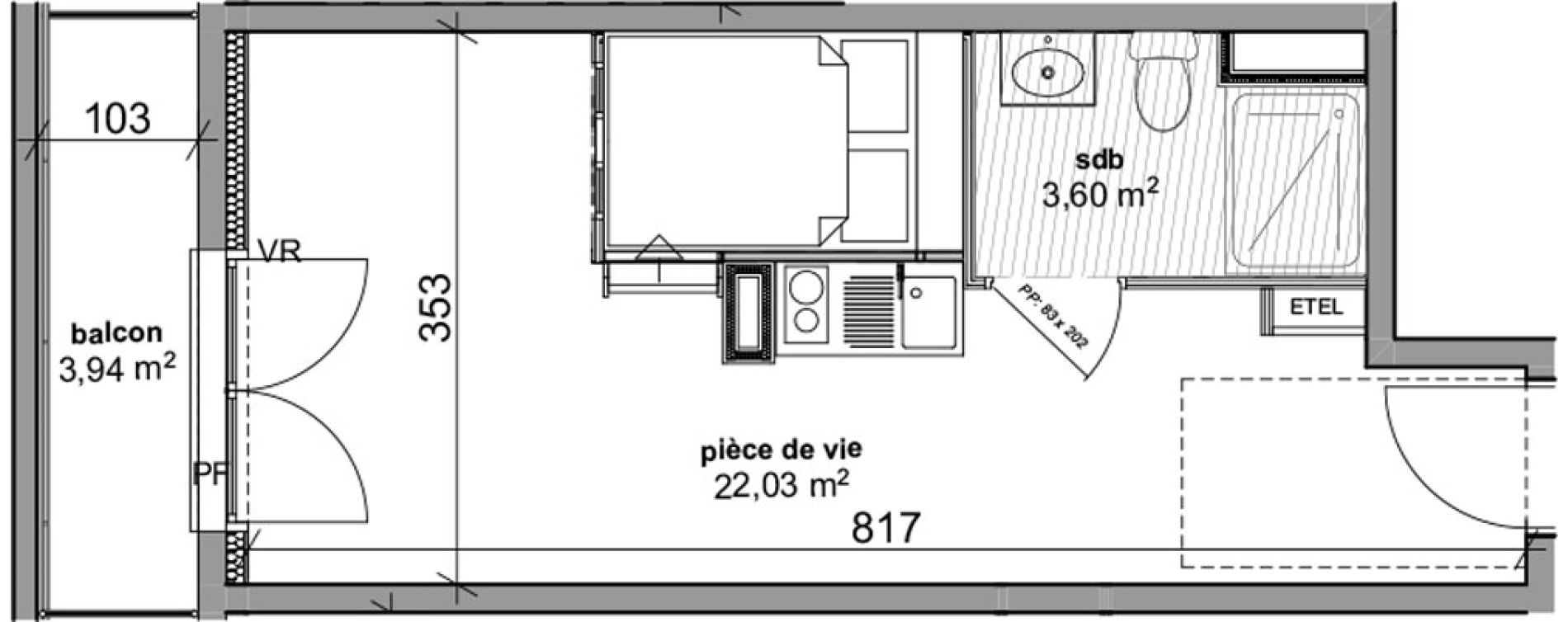 Appartement T1 de 25,63 m2 &agrave; Bois-Guillaume Rue herbeuse