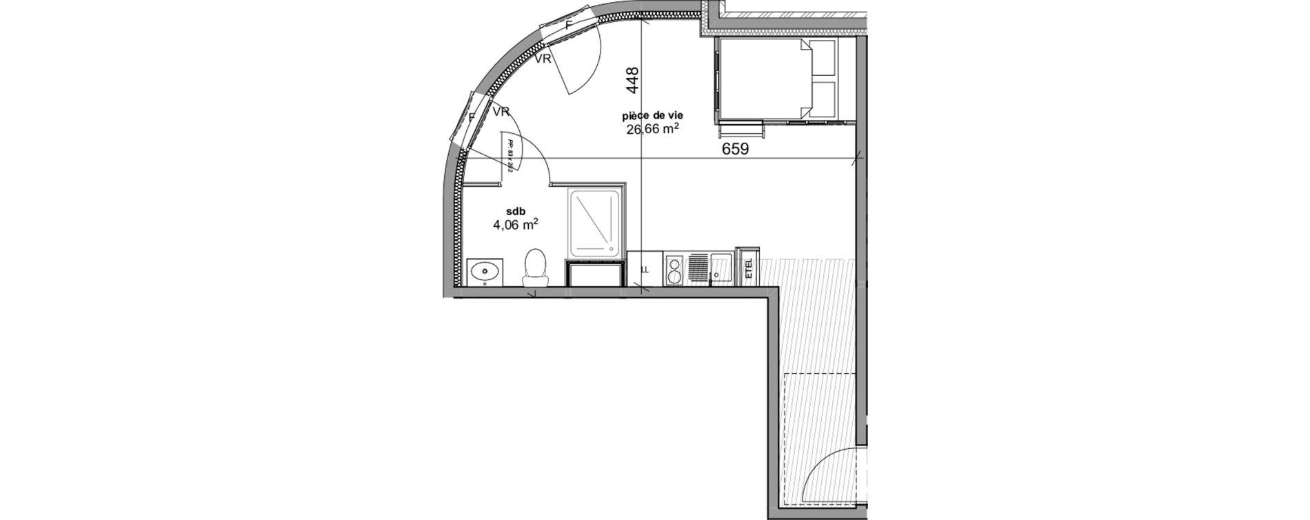 Appartement T1 de 30,72 m2 &agrave; Bois-Guillaume Rue herbeuse