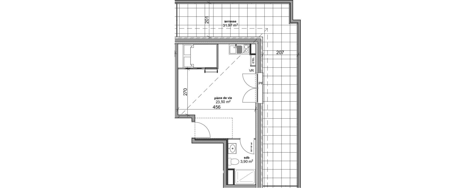 Appartement T1 de 27,40 m2 &agrave; Bois-Guillaume Rue herbeuse