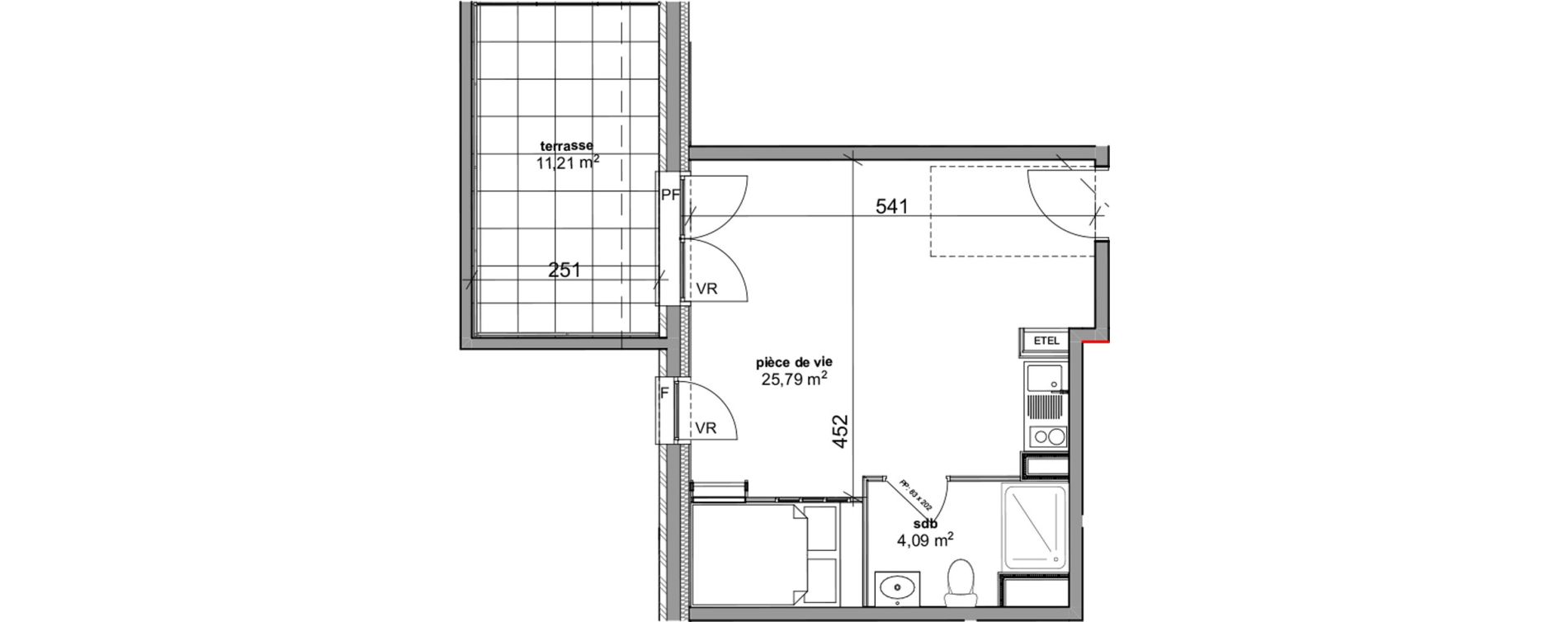 Appartement T1 de 29,88 m2 &agrave; Bois-Guillaume Rue herbeuse