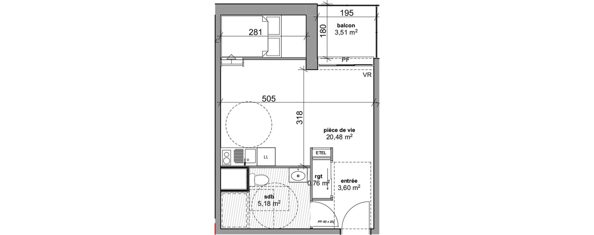 Appartement T1 de 30,02 m2 &agrave; Bois-Guillaume Rue herbeuse