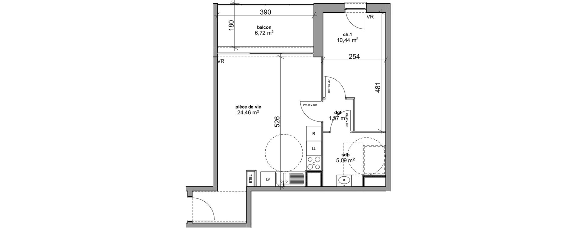 Appartement T2 de 41,56 m2 &agrave; Bois-Guillaume Rue herbeuse