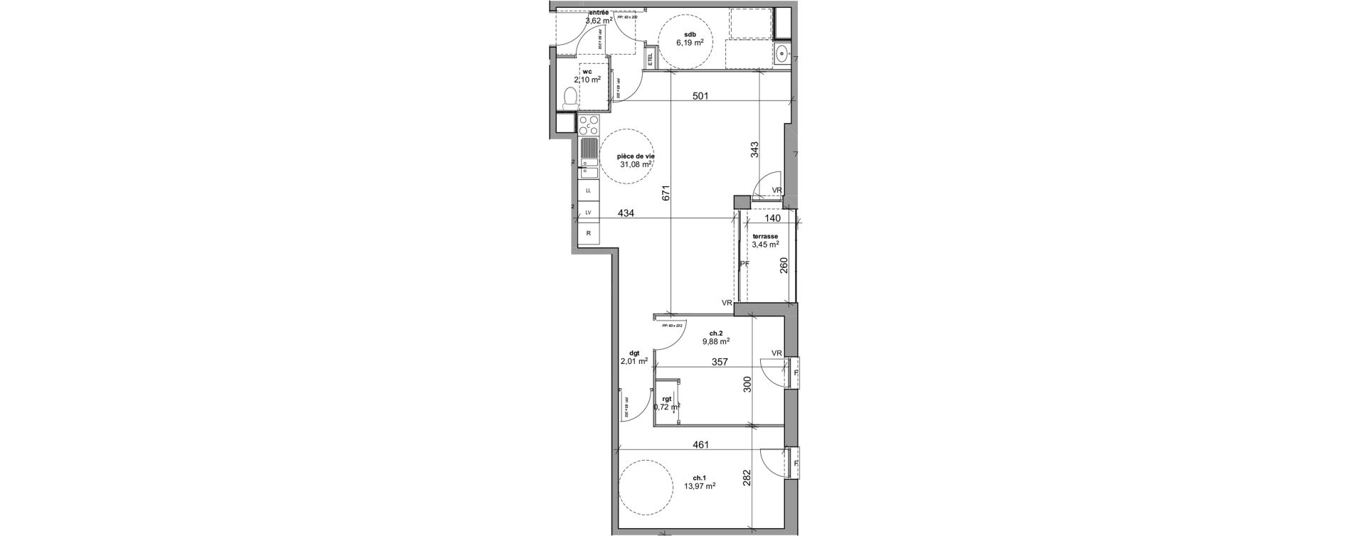 Appartement T3 de 69,57 m2 &agrave; Bois-Guillaume Rue herbeuse