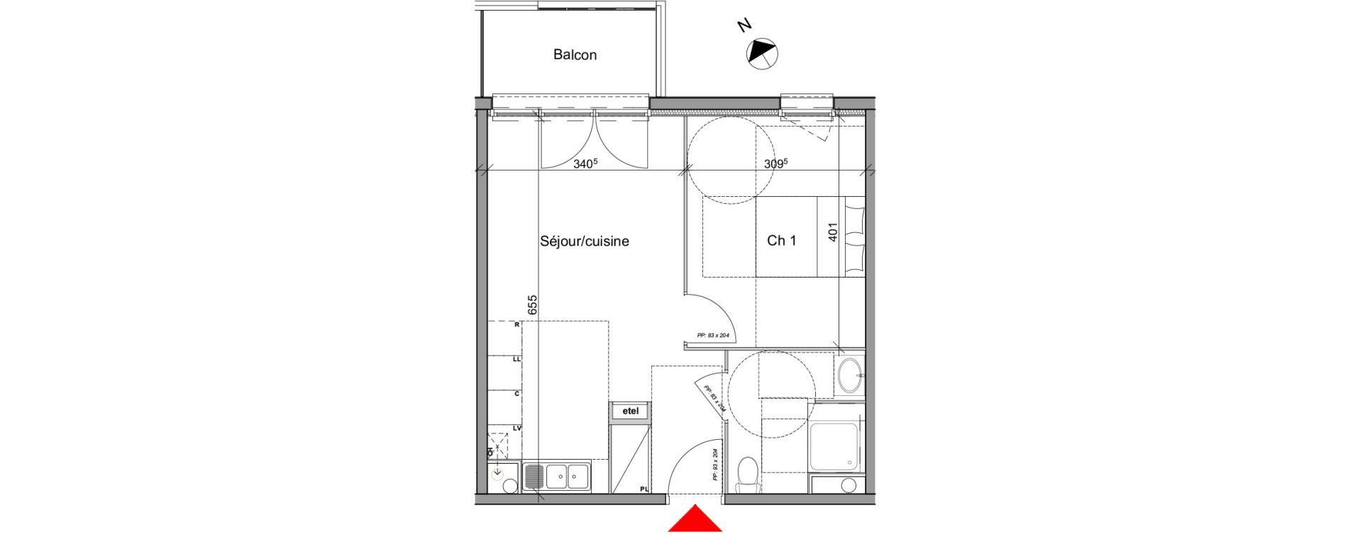 Appartement T2 de 41,30 m2 &agrave; Bois-Guillaume Centre