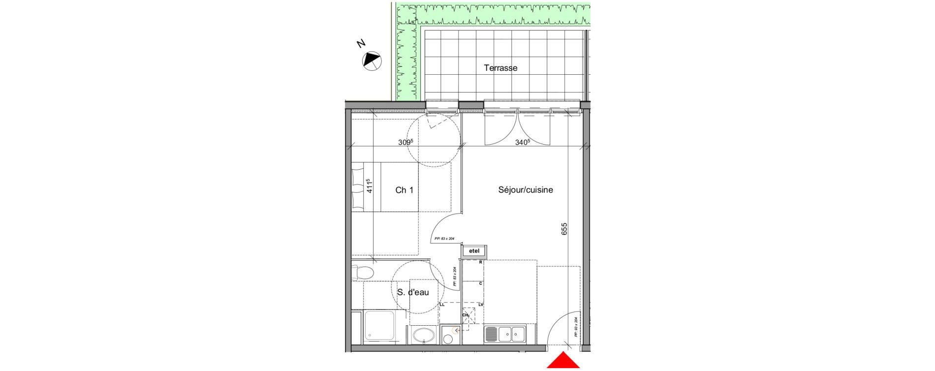 Appartement T2 de 41,38 m2 &agrave; Bois-Guillaume Centre