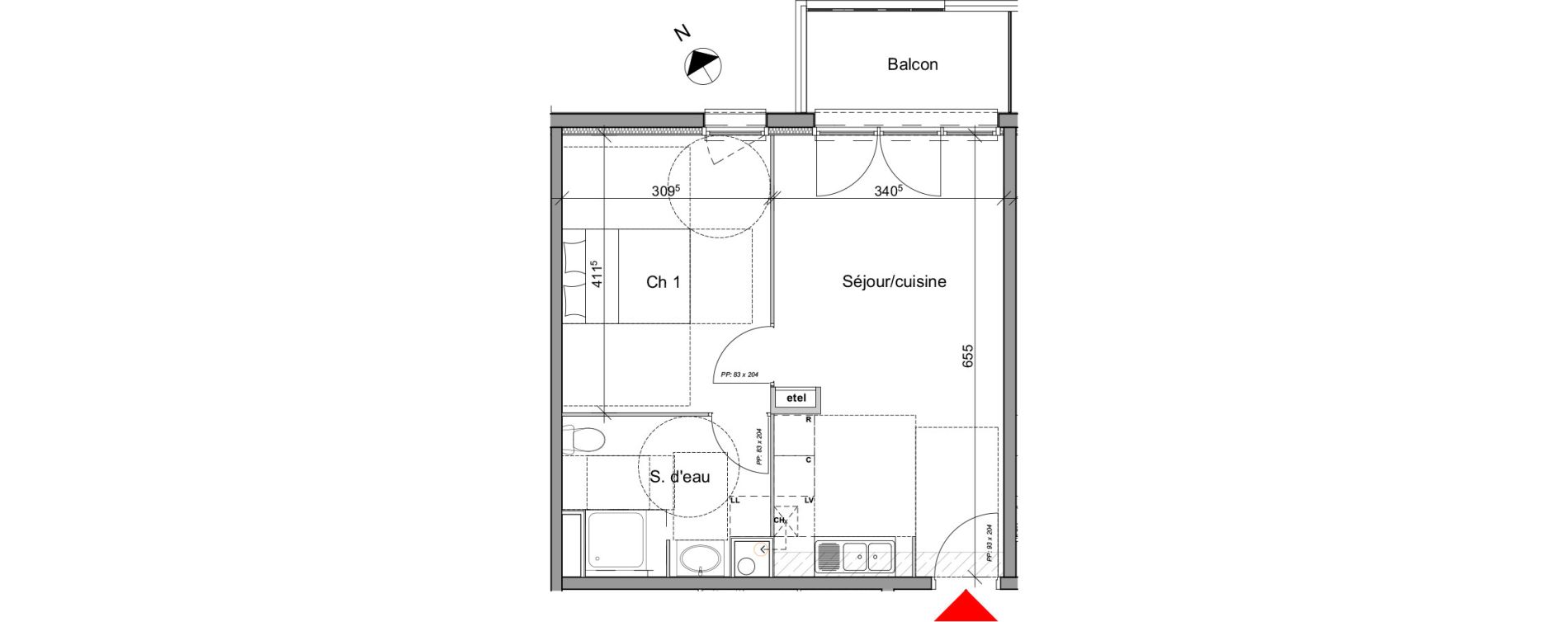 Appartement T2 de 41,38 m2 &agrave; Bois-Guillaume Centre
