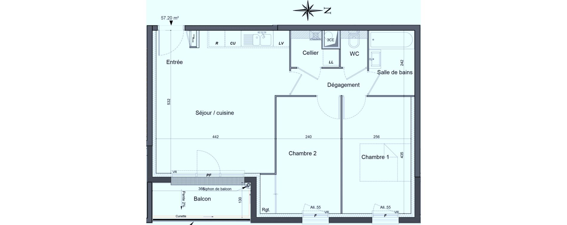Appartement T3 de 57,20 m2 &agrave; Canteleu Centre
