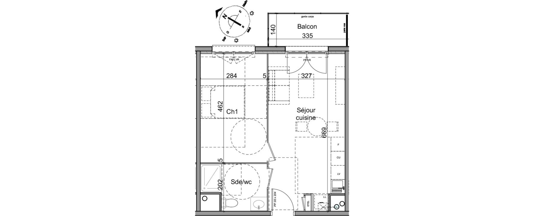 Appartement T2 de 39,19 m2 &agrave; Cl&eacute;on Centre