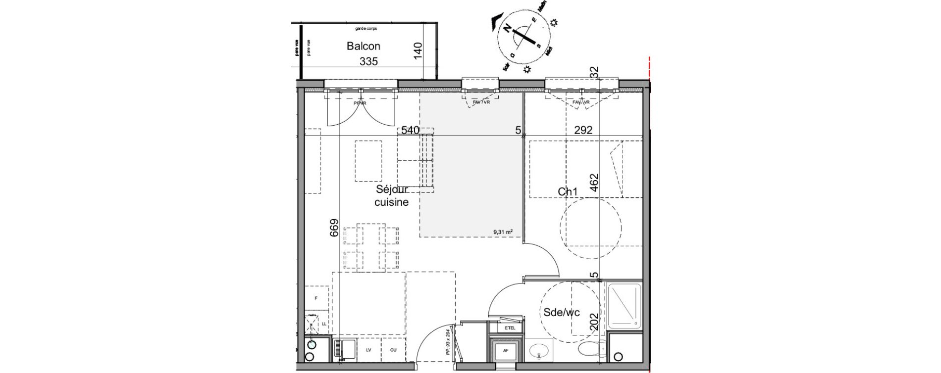 Appartement T2 de 53,32 m2 &agrave; Cl&eacute;on Centre