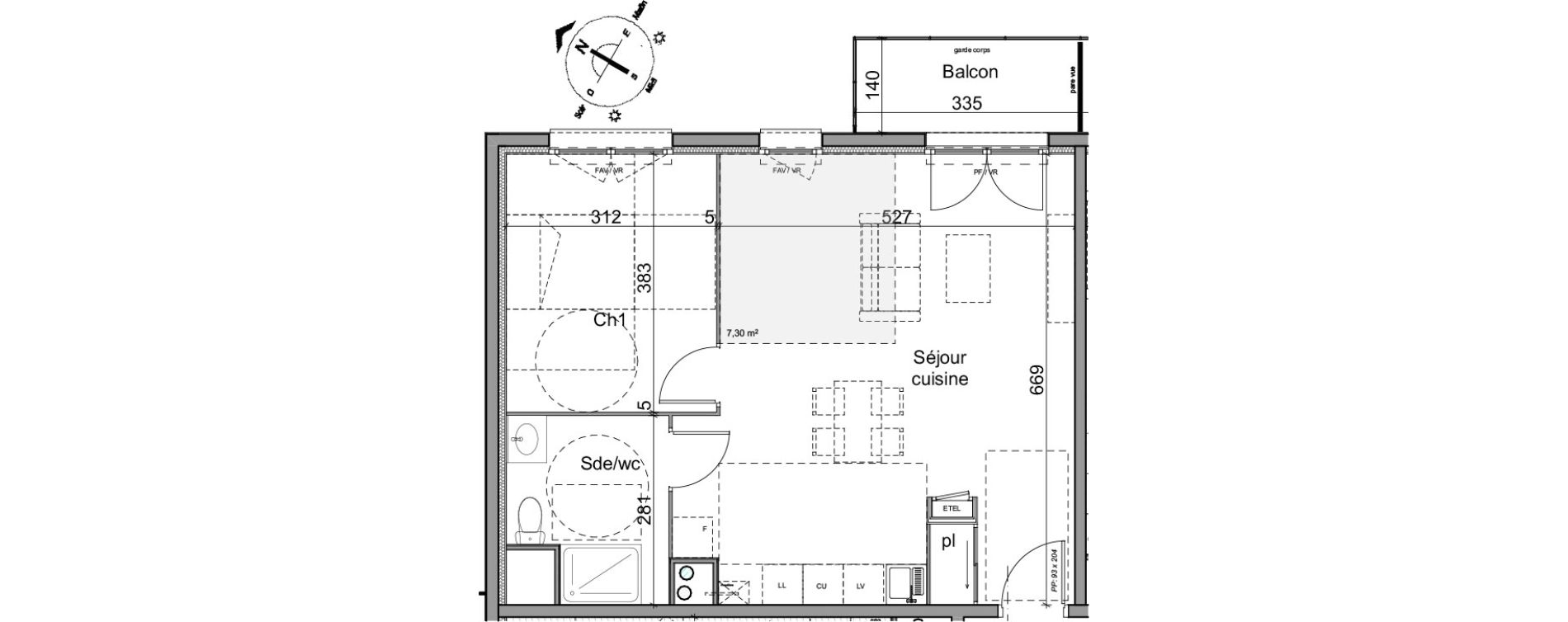 Appartement T3 de 54,33 m2 &agrave; Cl&eacute;on Centre