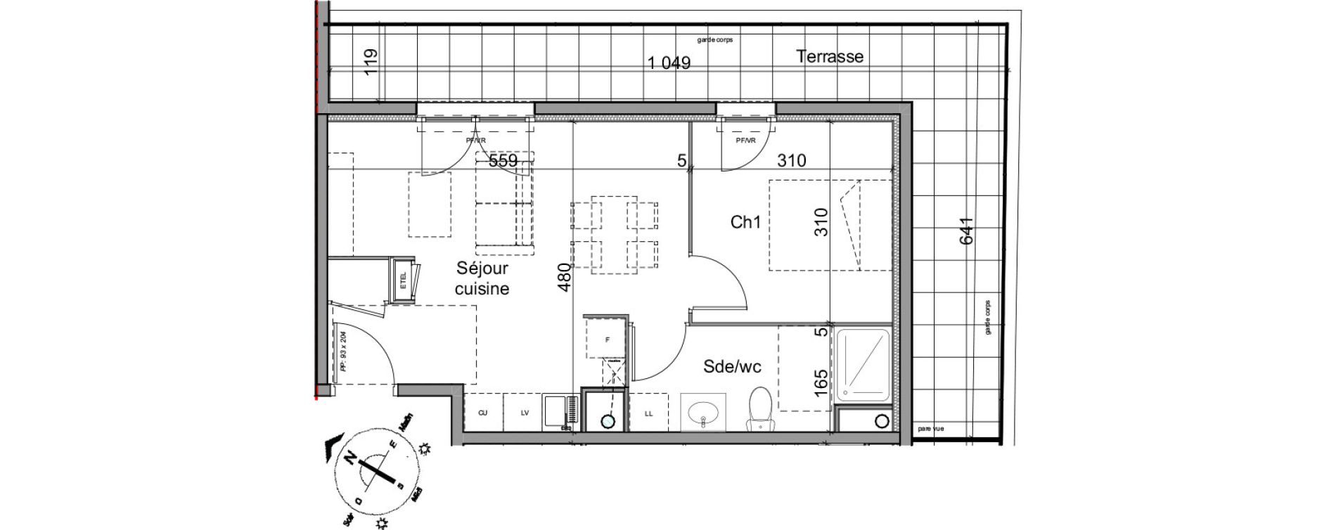 Appartement T2 de 38,67 m2 &agrave; Cl&eacute;on Centre