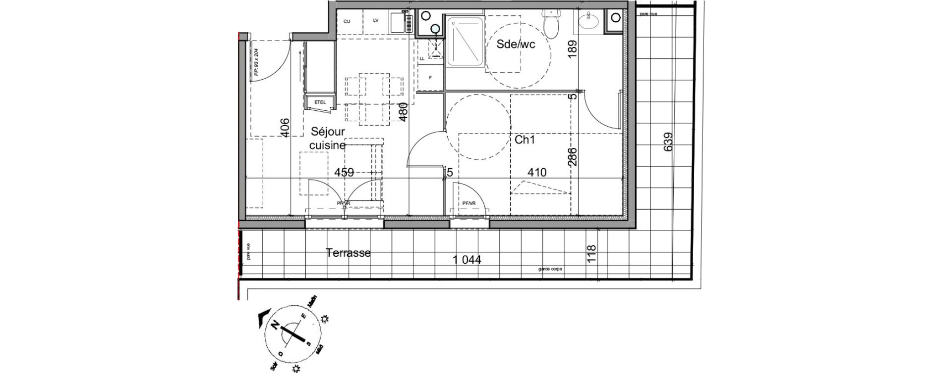 Appartement T2 de 38,11 m2 &agrave; Cl&eacute;on Centre