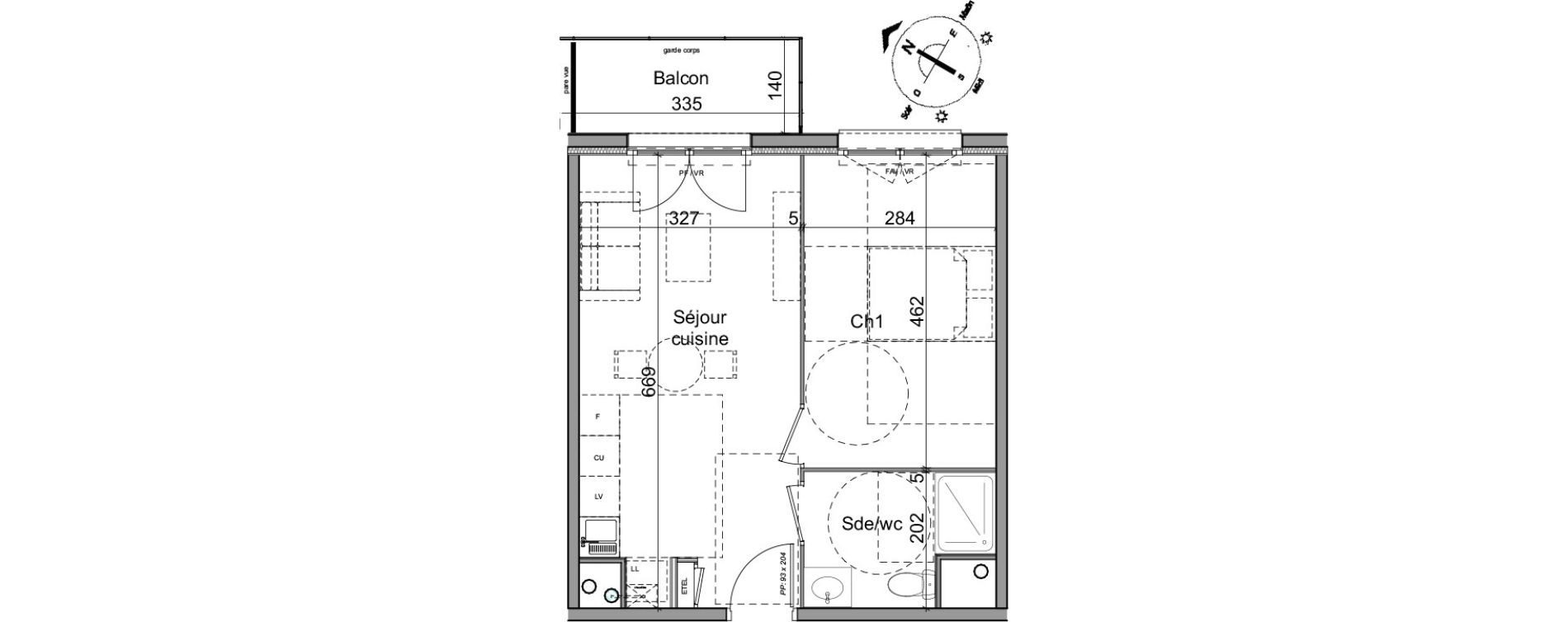 Appartement T2 de 39,25 m2 &agrave; Cl&eacute;on Centre