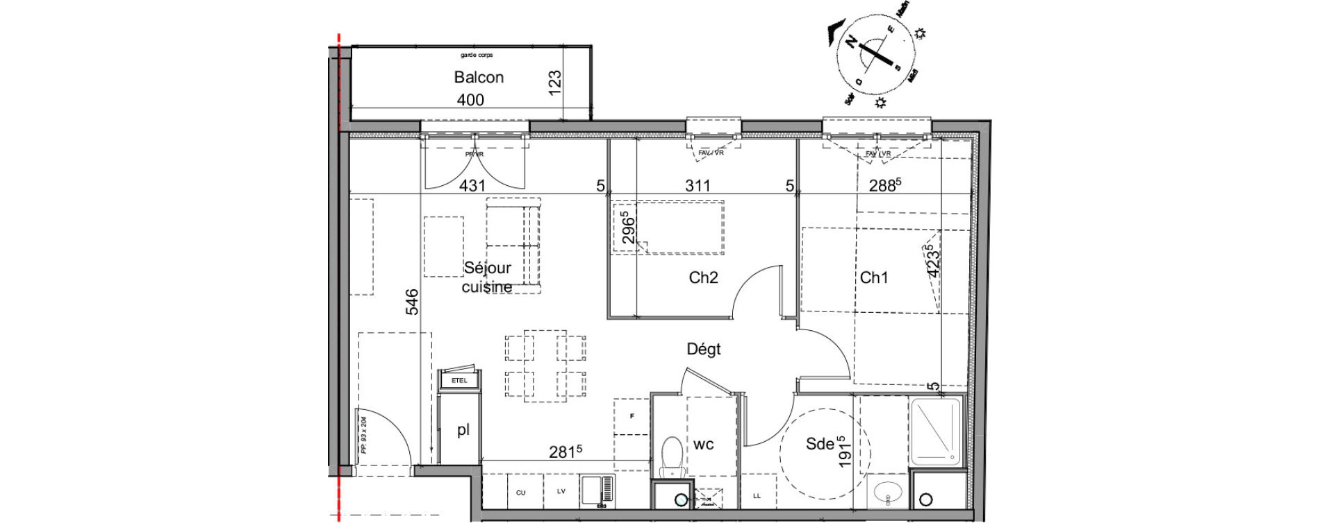 Maison T3 de 60,11 m2 &agrave; Cl&eacute;on Centre