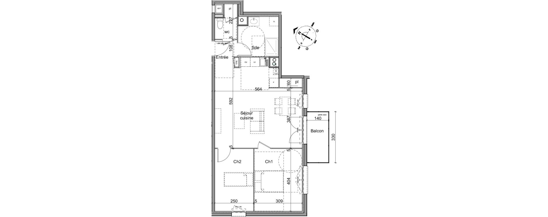 Maison T3 de 63,59 m2 &agrave; Cl&eacute;on Centre