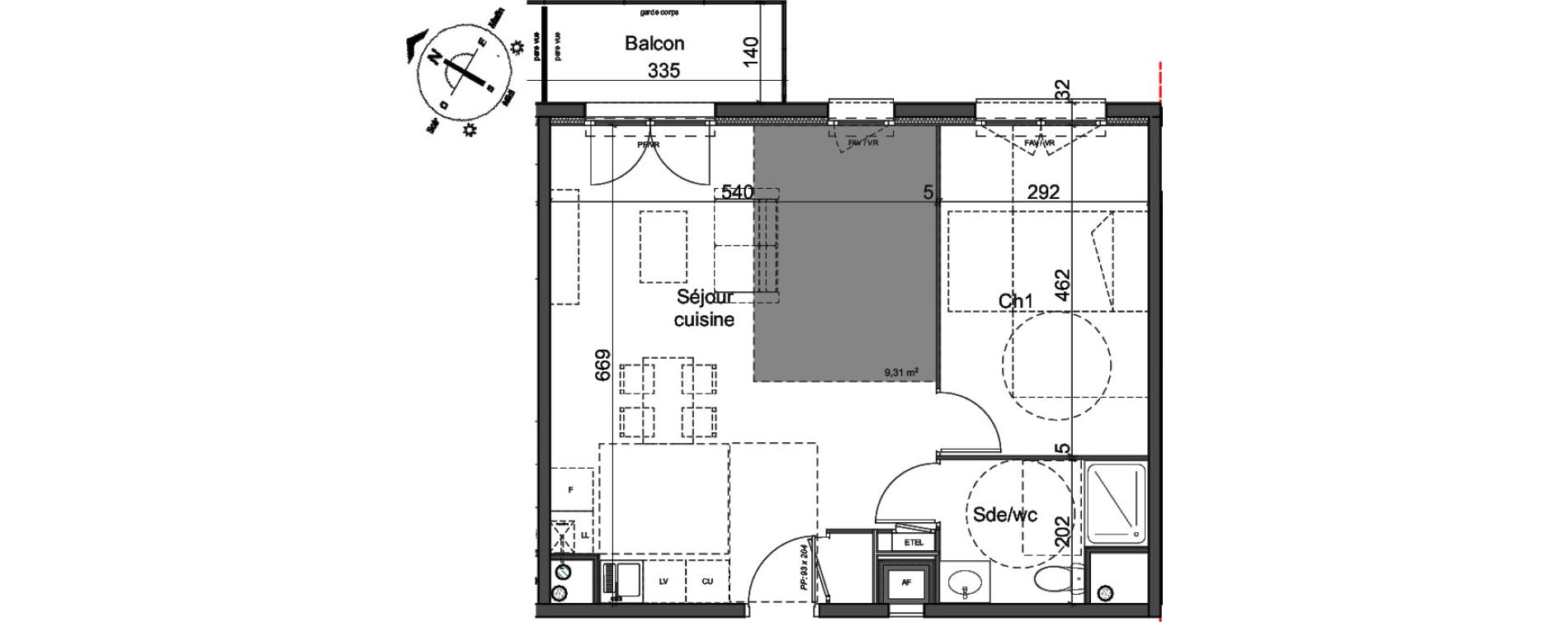 Appartement T3 de 52,73 m2 &agrave; Cl&eacute;on Centre