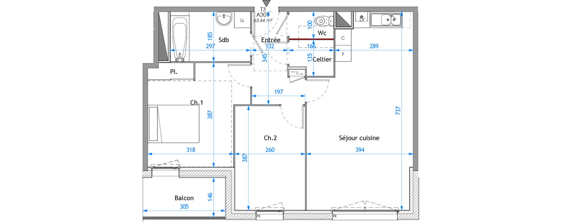 Appartement T3 de 63,45 m2 &agrave; Darn&eacute;tal Carville