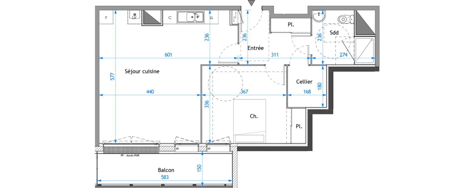 Appartement T2 de 57,05 m2 &agrave; Darn&eacute;tal Carville