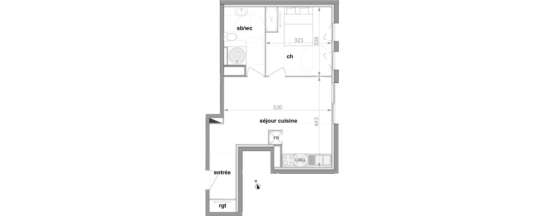 Appartement T2 de 42,23 m2 &agrave; Darn&eacute;tal Centre