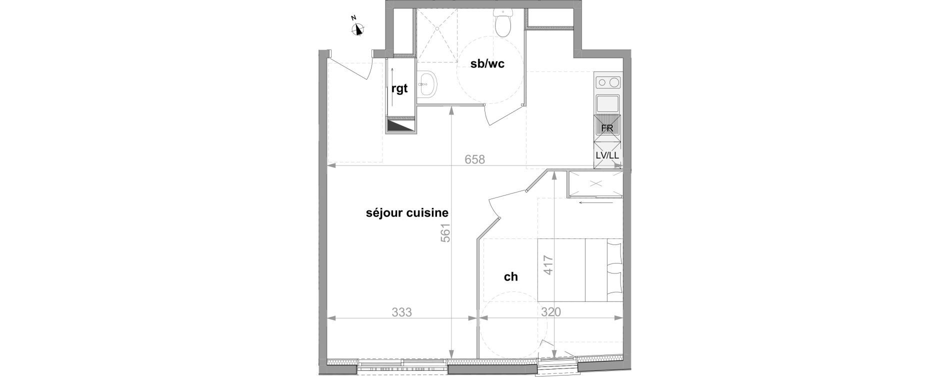 Appartement T2 de 46,27 m2 à Darnétal Centre