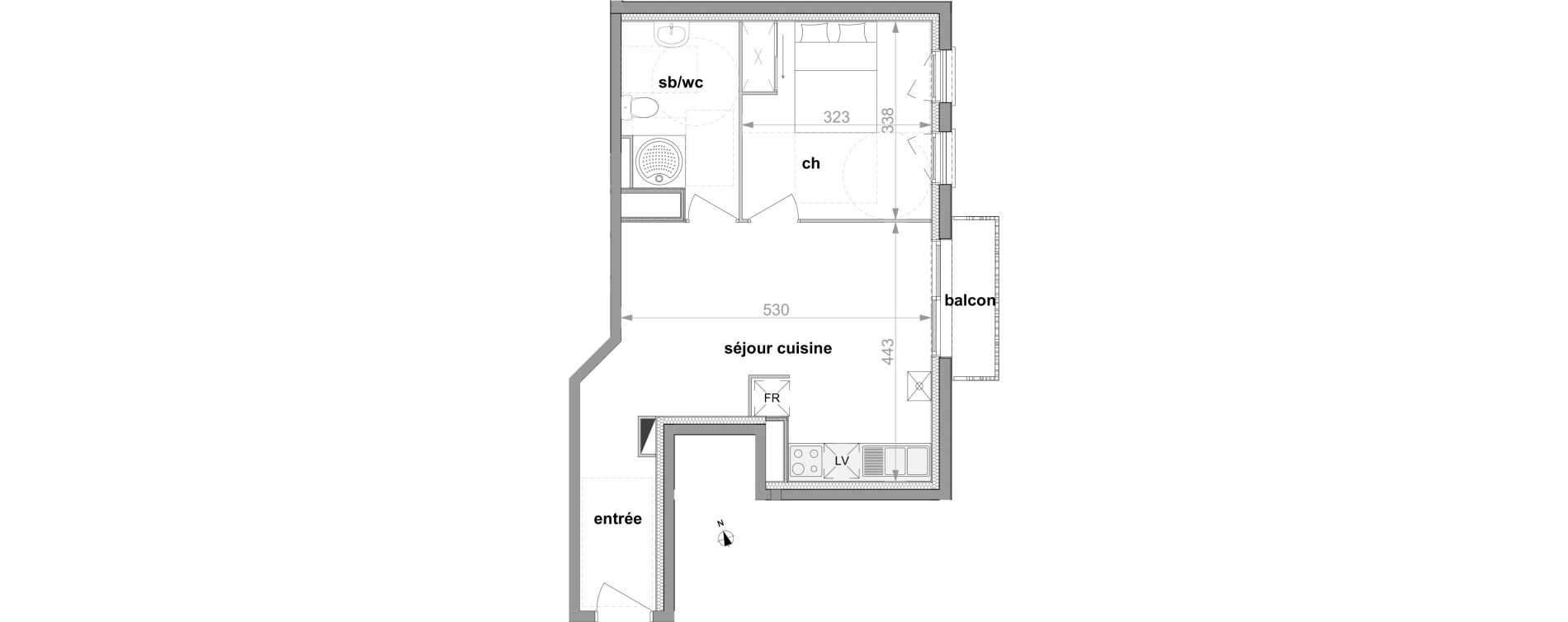 Appartement T2 de 42,02 m2 &agrave; Darn&eacute;tal Centre