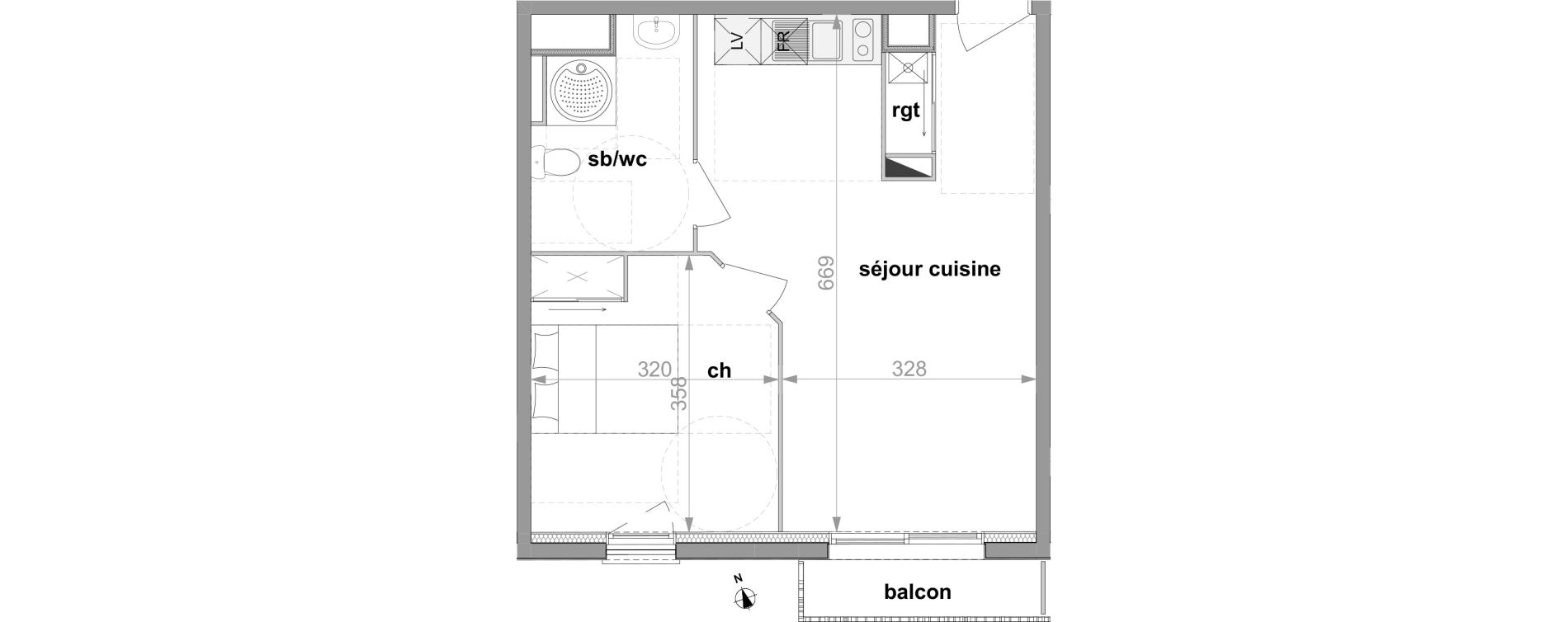 Appartement T2 de 41,80 m2 &agrave; Darn&eacute;tal Centre