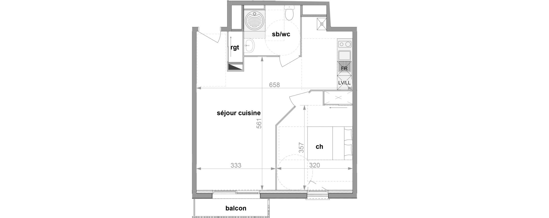 Appartement T2 de 46,20 m2 à Darnétal Centre