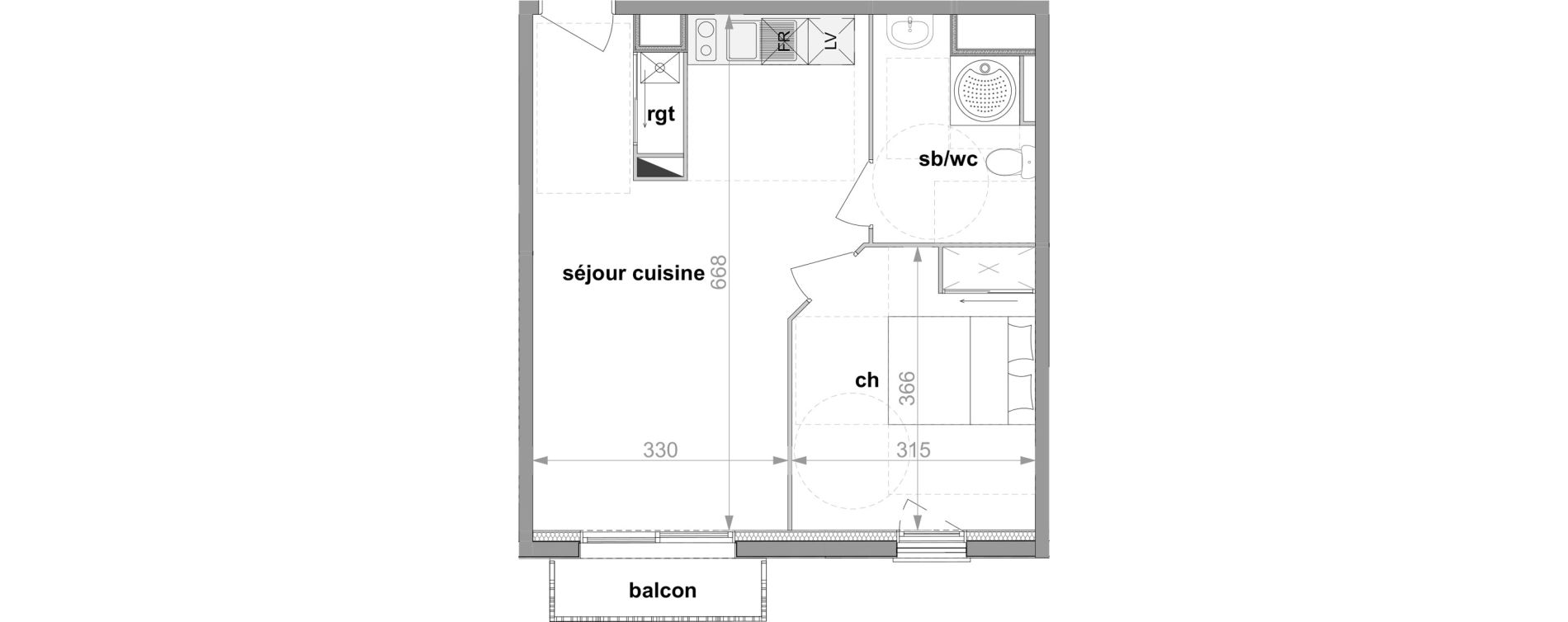 Appartement T2 de 41,44 m2 &agrave; Darn&eacute;tal Centre