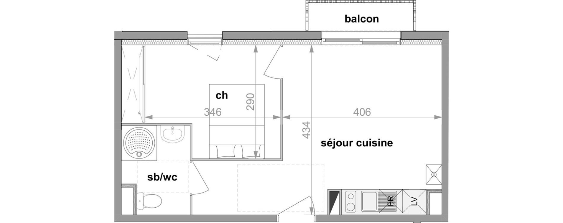 Appartement T2 de 34,14 m2 &agrave; Darn&eacute;tal Centre